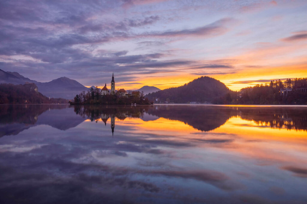 Lake Bled in Slovenia at sunrise. Slovenia photography tour and workshop