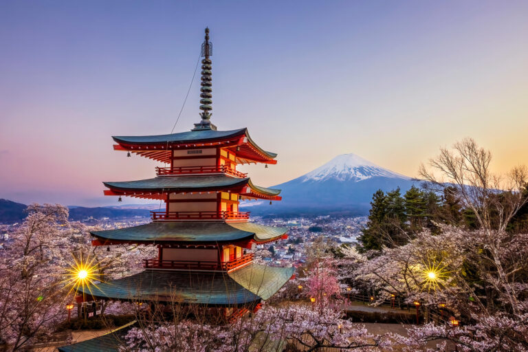 Chureito Pagoda, Fujiyoshida with Mt Fuji in the background, Japan