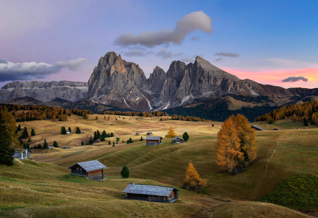 Sunset, Sassolungo Range, Alpe di Siusi, Dolomites, Italy photography tours and workshops